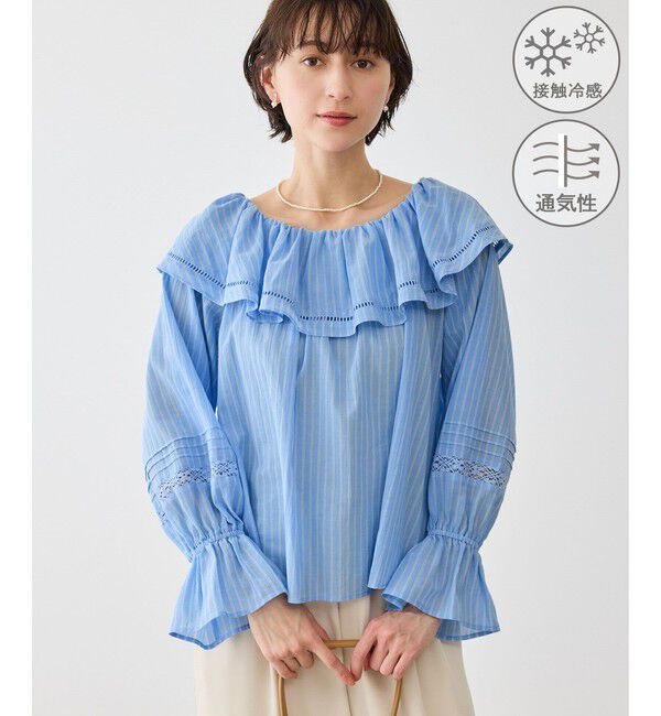 Rope&rsquo;Picnic「お着軽シャツシリーズ レース使い2WAYオフショルシアーブラウス/接触冷感・通気性」|シャツ・ブラウス|ブルー系(45)