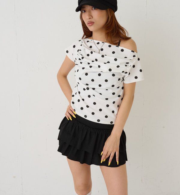  「ギャザーオフショルドットトップス」|Tシャツ・カットソー|