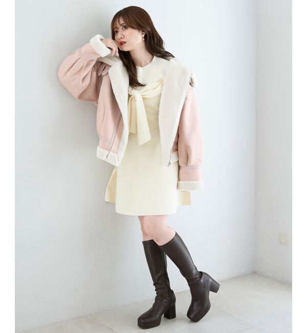  「ビジューリボンニットミニワンピース」|ワンピース|