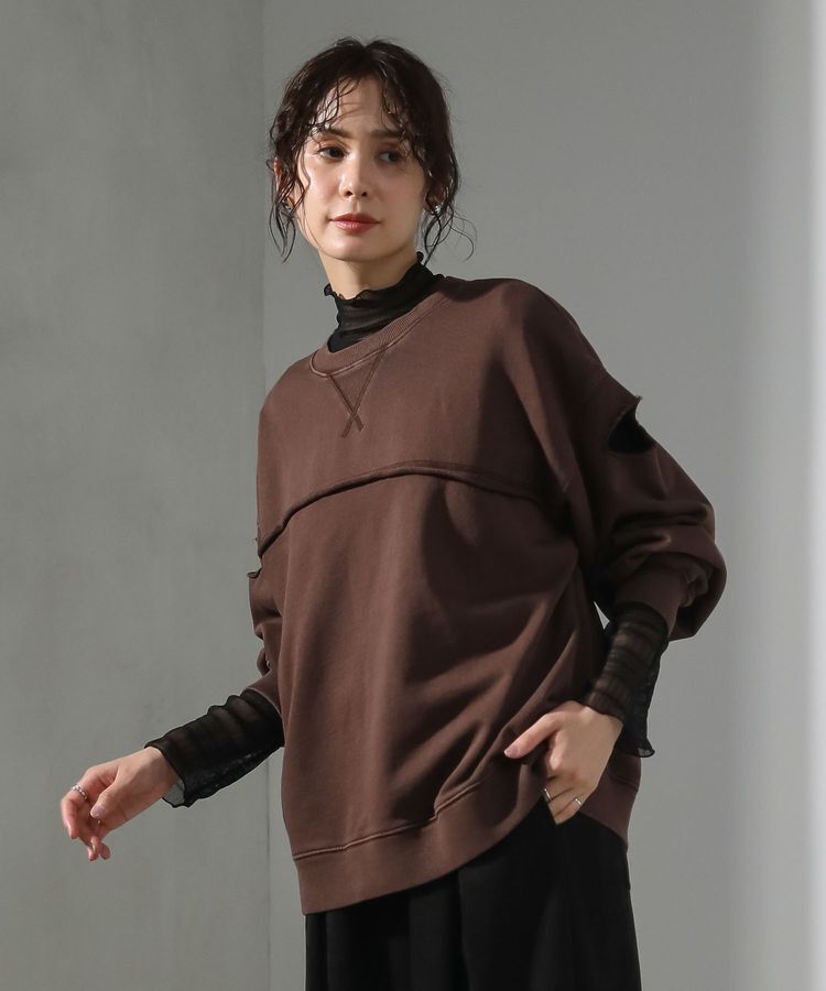 Green Parks「・DOUBLE FLAGS カットオフピグメントスウェット」|Tシャツ・カットソー|Brown