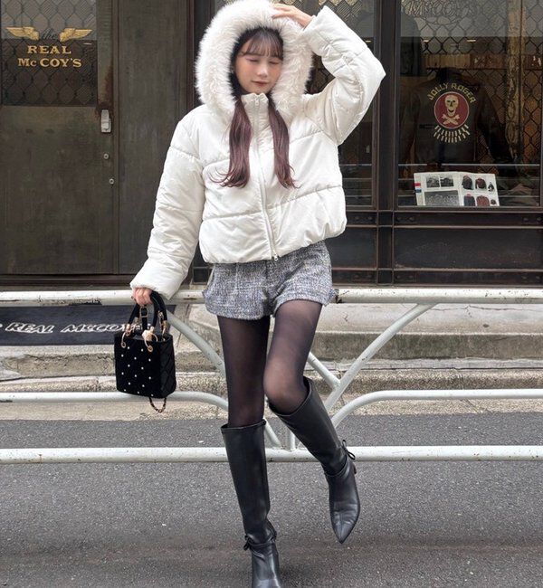  「ファー付きショートフェイクダウン」|ダッフルコート|