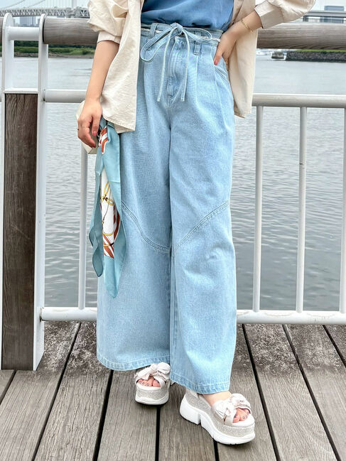 SM2「デニム/ツイル 切替ワイドパンツ」|その他|サックスブルー