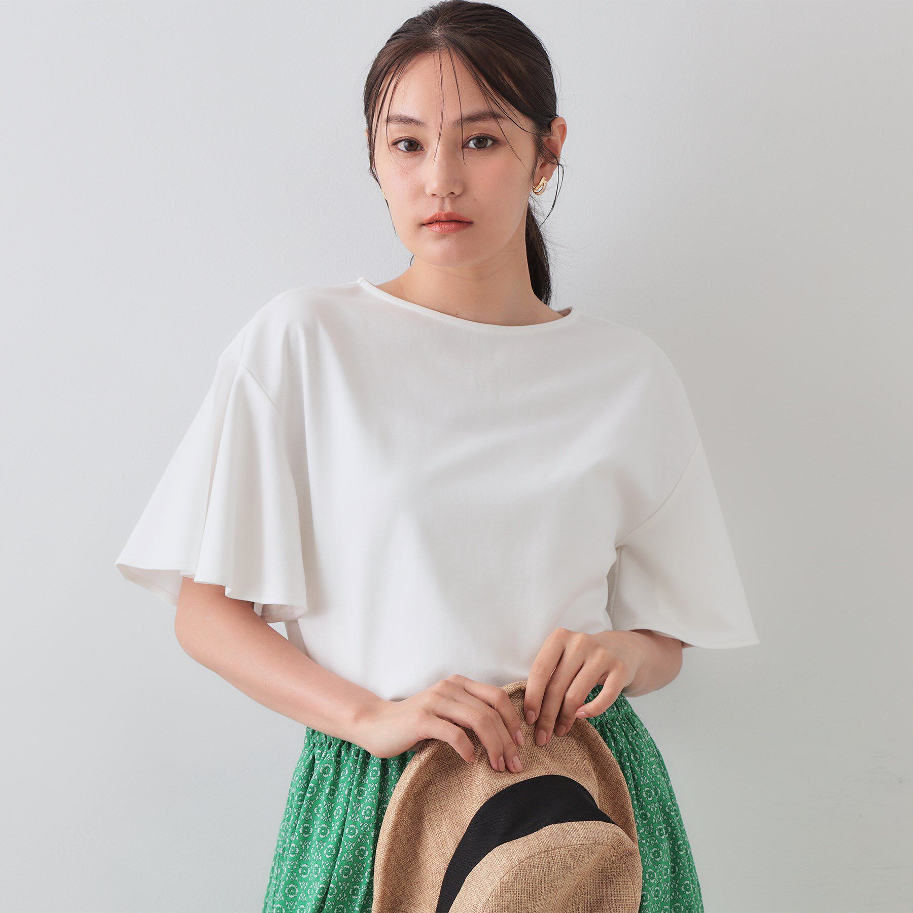 OPAQUE.CLIP「《S-LLサイズ》フレアスリーブカッソー【UV／接触冷感／洗濯機洗い可】」|Tシャツ・カットソー|ホワイト(001)