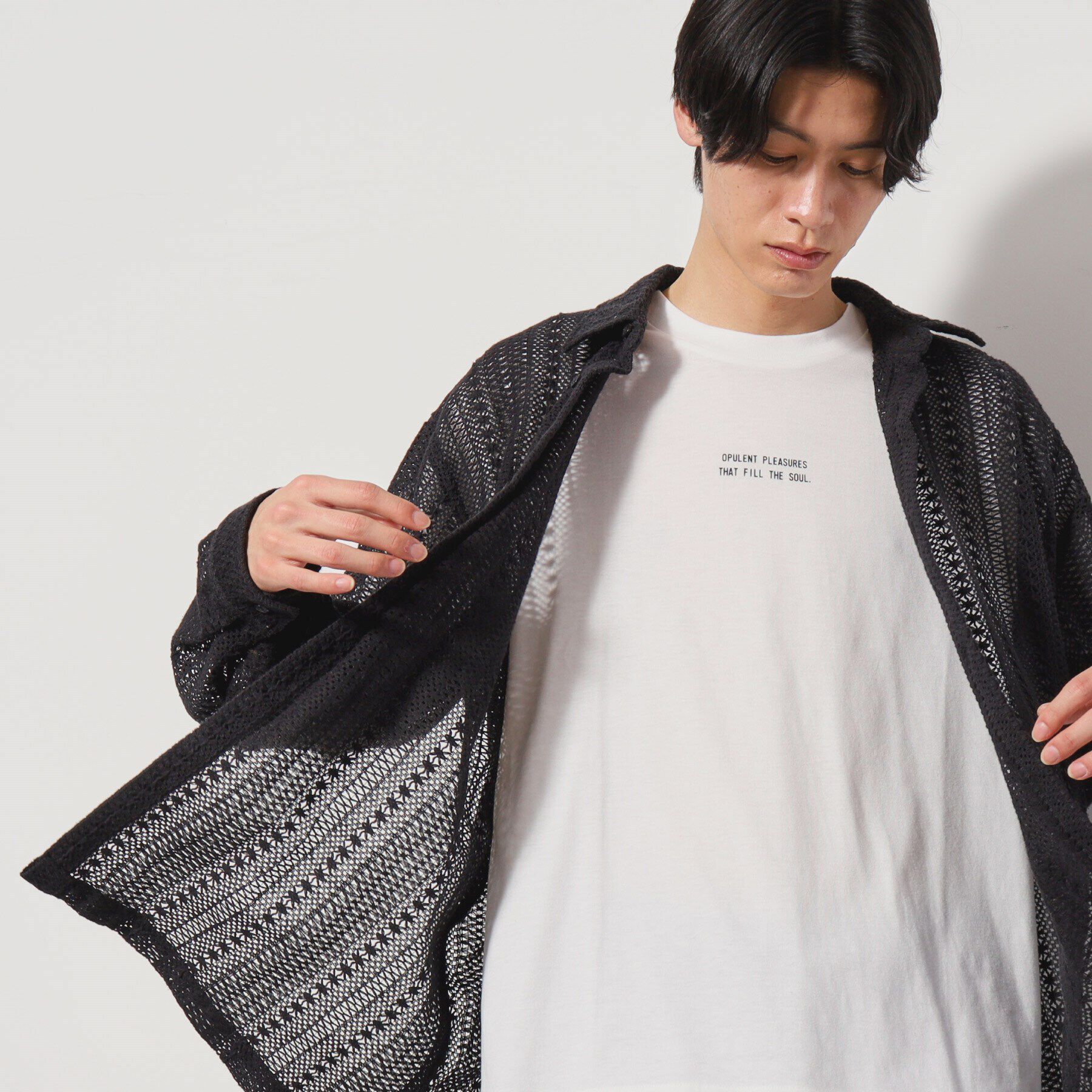 THE SHOP TK「レースシャツ+半袖Tシャツ セットアイテム」|シャツ・ブラウス|ブラック(019)