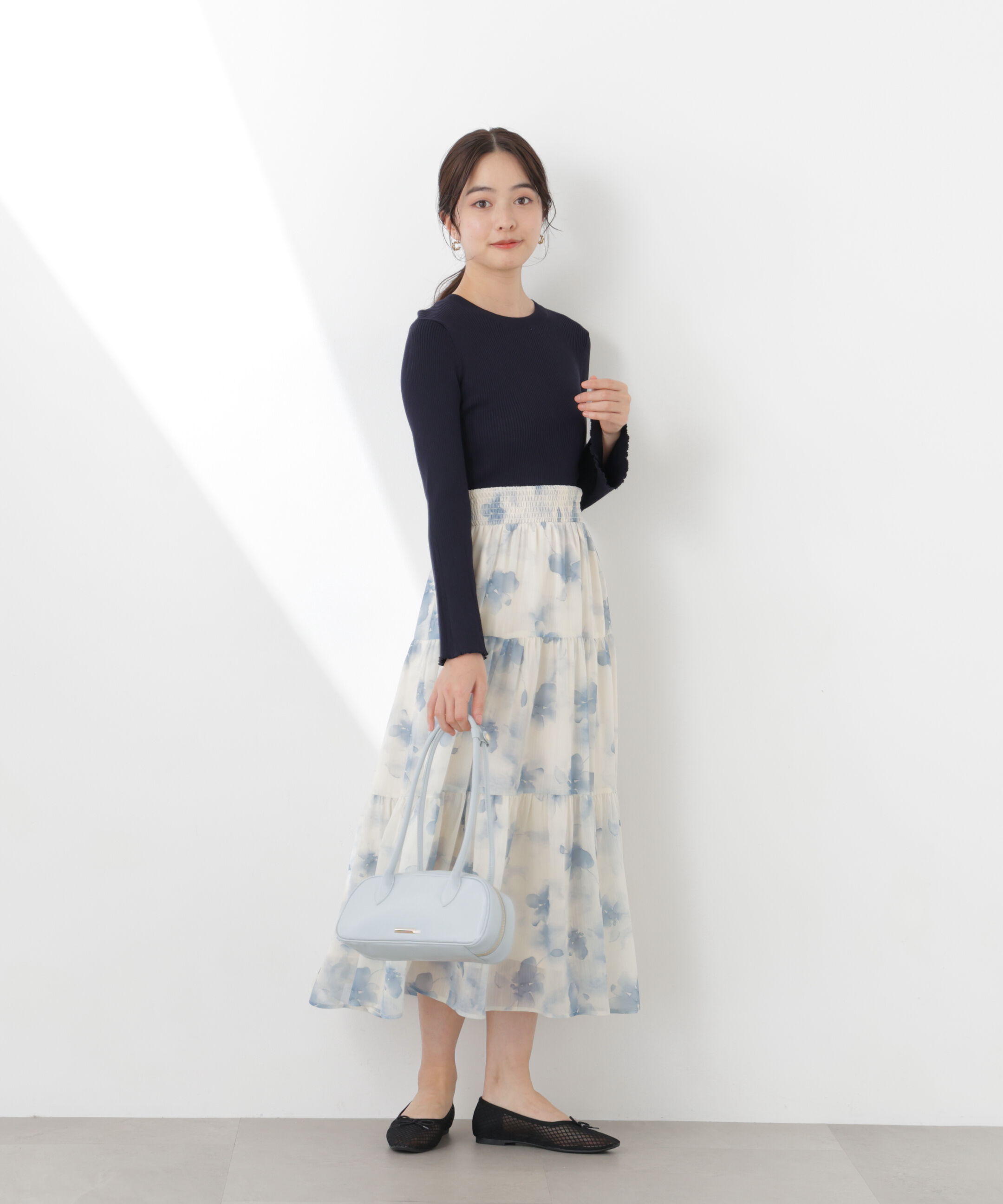 PROPORTION BODY DRESSING「ニットドッキング花柄シャーリングワンピース　26SS」|ワンピース|