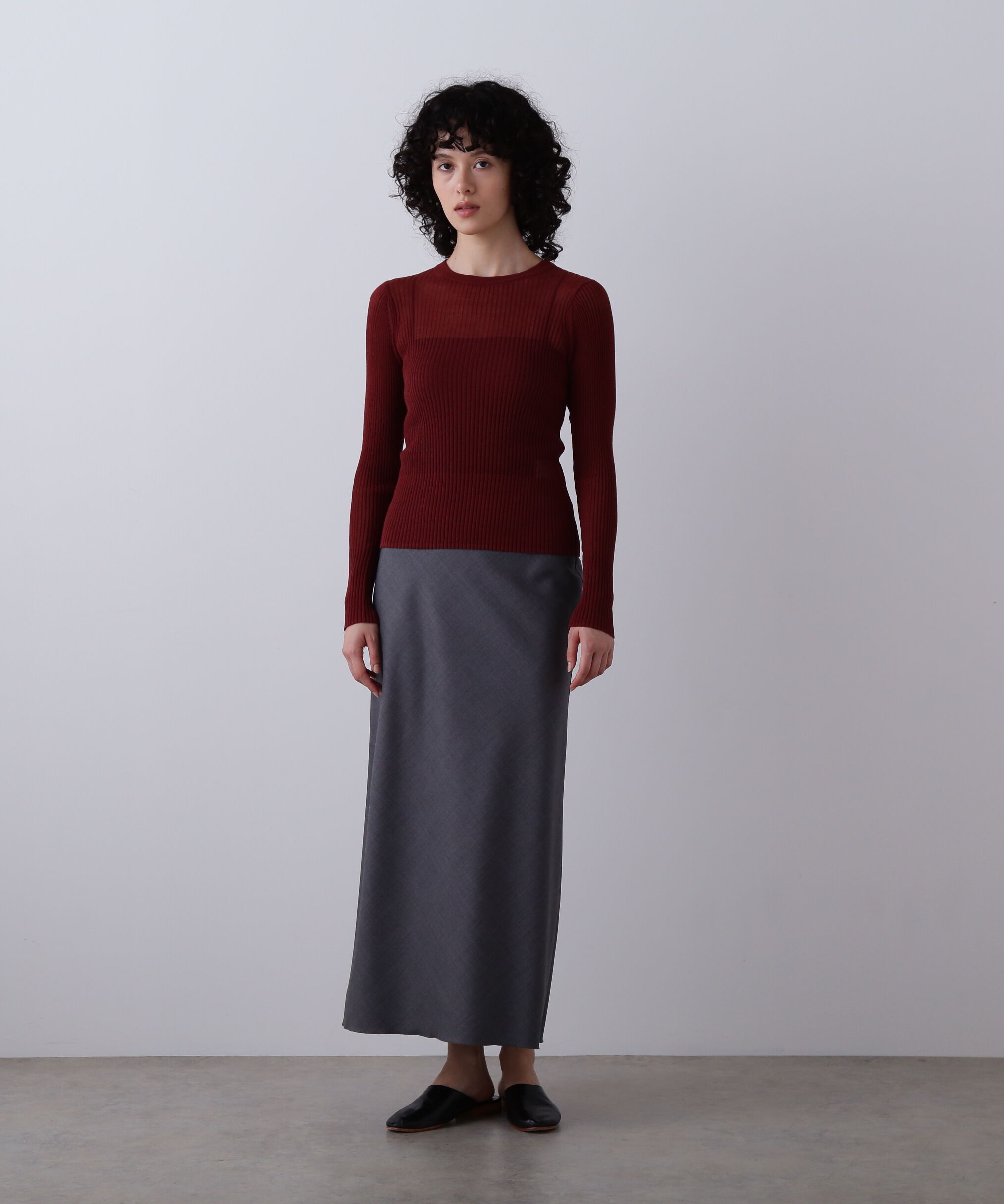 YLEVE 「YLEVE / SUPER120'S CHAMBRAY WOOL BIAS SKIRT」|スカート|グレー
