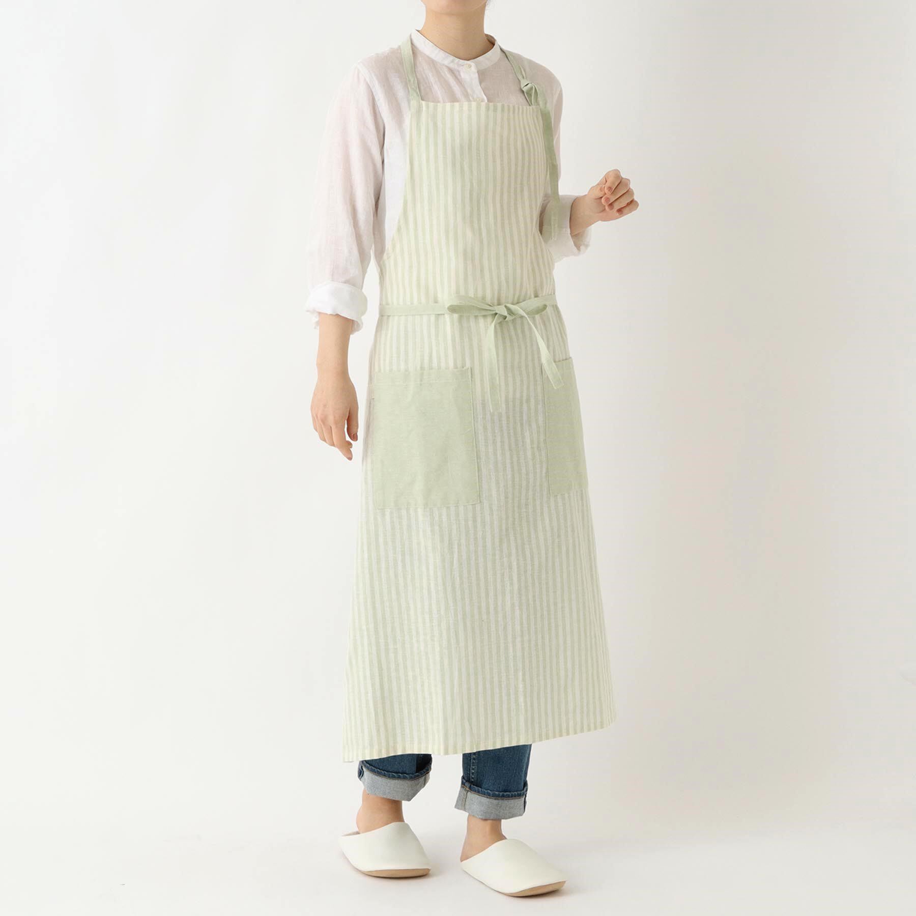 212 KITCHEN STORE「ブロックストライプ リネンコットン フルエプロン LGR ＜212Kオリジナル ＞」|食器・キッチングッズ|