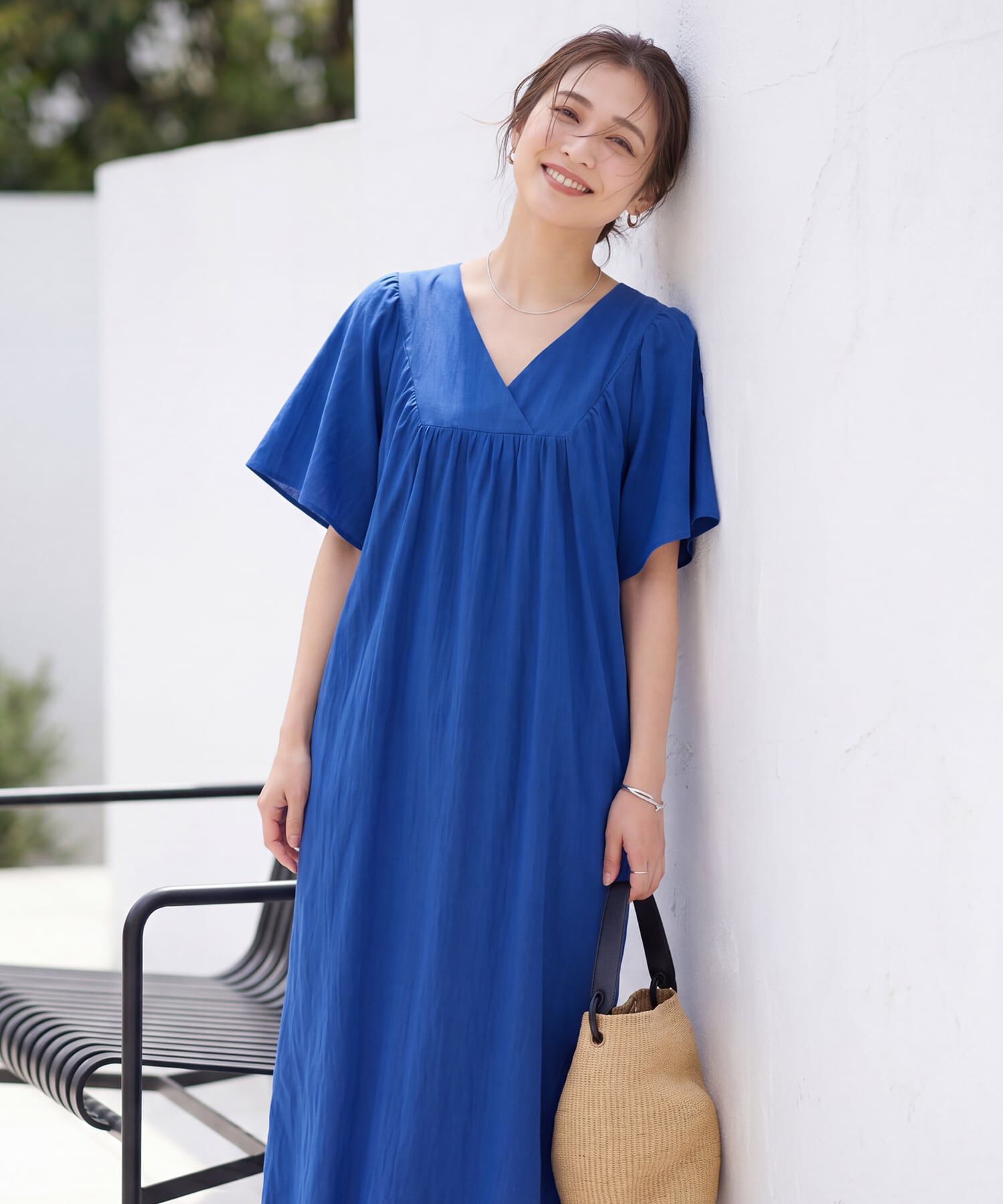 STYLE DELI「重ねVネックコットンギャザーワンピースB」|ワンピース|