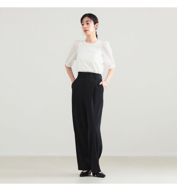 Demi-Luxe BEAMS 「刺繍レース スリーブ Tシャツ」|Tシャツ・カットソー|