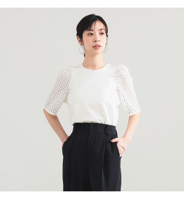 Demi-Luxe BEAMS 「刺繍レース スリーブ Tシャツ」|Tシャツ・カットソー|