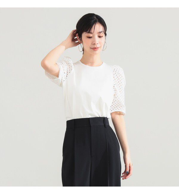 Demi-Luxe BEAMS 「刺繍レース スリーブ Tシャツ」|Tシャツ・カットソー|