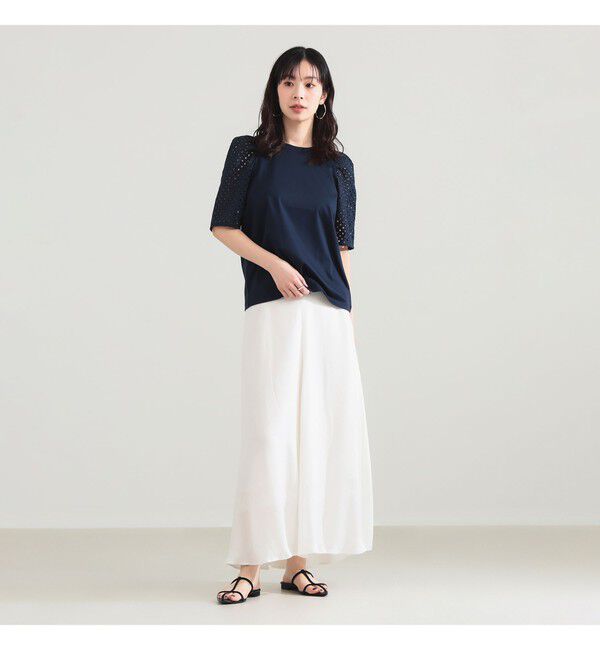 Demi-Luxe BEAMS 「刺繍レース スリーブ Tシャツ」|Tシャツ・カットソー|