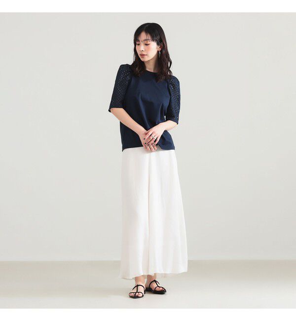 Demi-Luxe BEAMS 「刺繍レース スリーブ Tシャツ」|Tシャツ・カットソー|