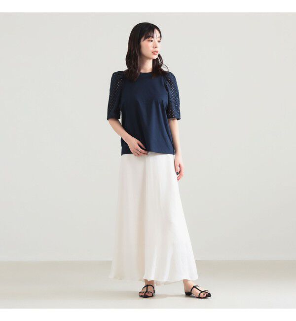 Demi-Luxe BEAMS 「刺繍レース スリーブ Tシャツ」|Tシャツ・カットソー|
