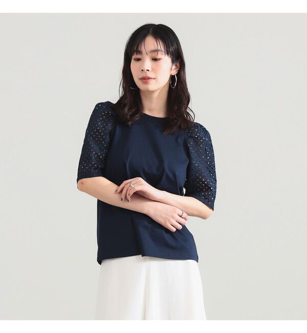 Demi-Luxe BEAMS 「刺繍レース スリーブ Tシャツ」|Tシャツ・カットソー|