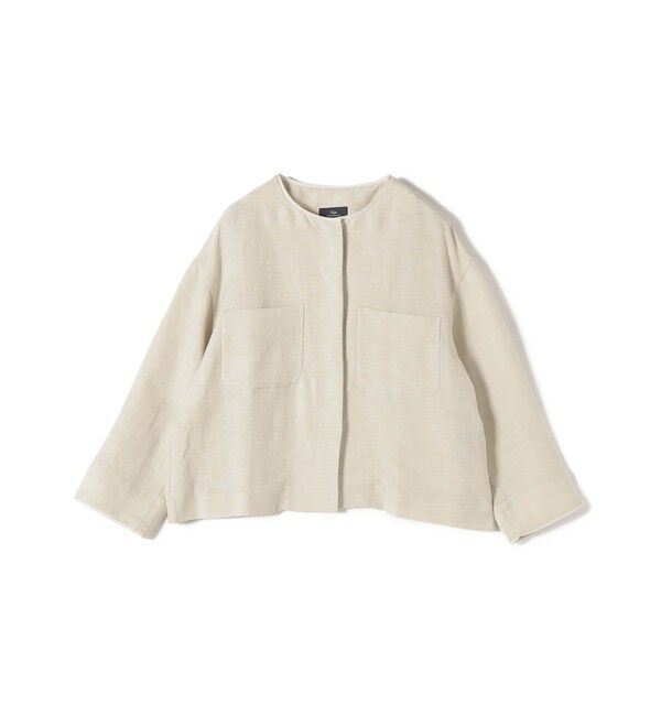 SHIPS for women「SHIPS Primary Navy Label:麻混 ノーカラー ジャケット（セットアップ対応）」|ノーカラージャケット|ベージュ