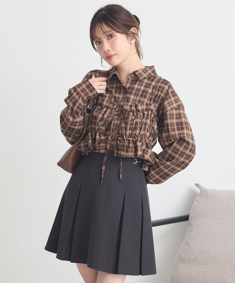 earth music&ecology「SET2点チェック柄シャーリングビスチェ＋シャツ」|シャツ・ブラウス|