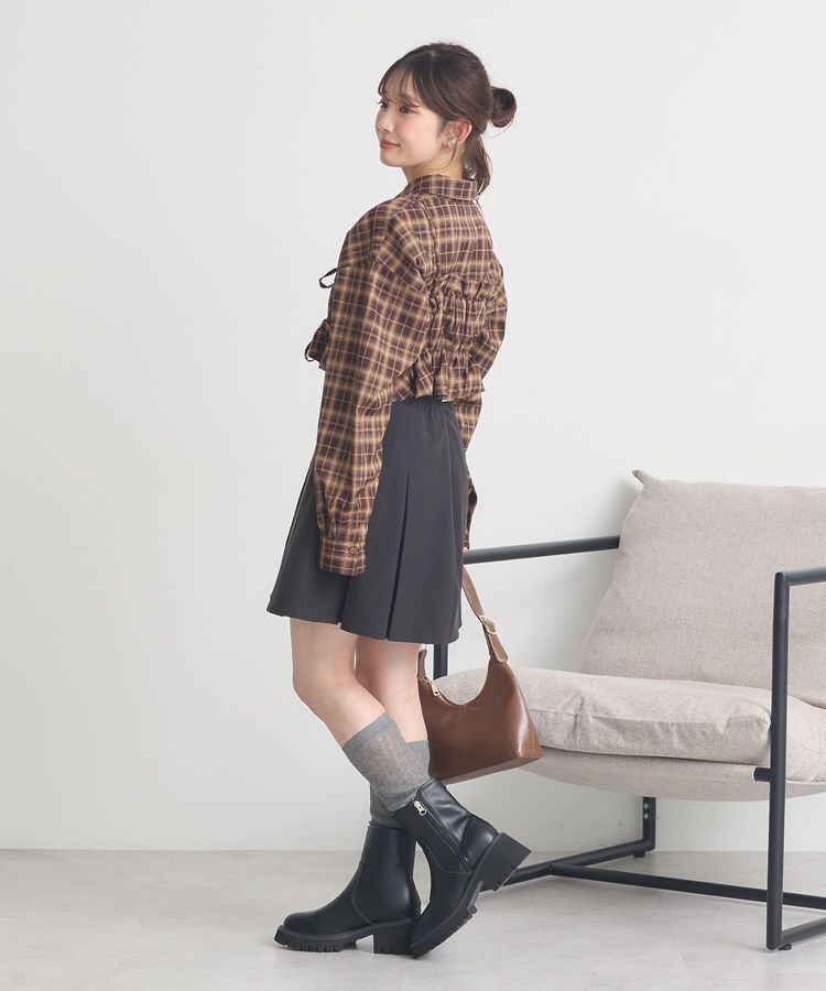 earth music&ecology「SET2点チェック柄シャーリングビスチェ＋シャツ」|シャツ・ブラウス|