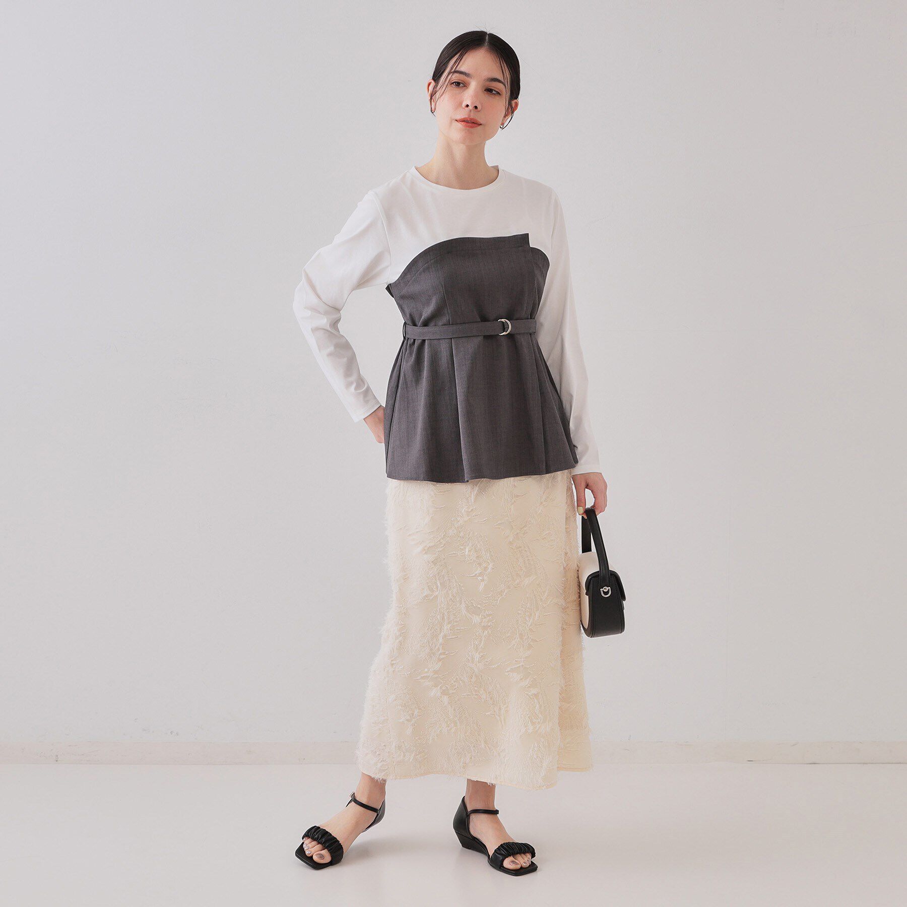 OPAQUE.CLIP「ベルト付ビスチェドッキングカットソー【洗濯機洗い可】」|Tシャツ・カットソー|