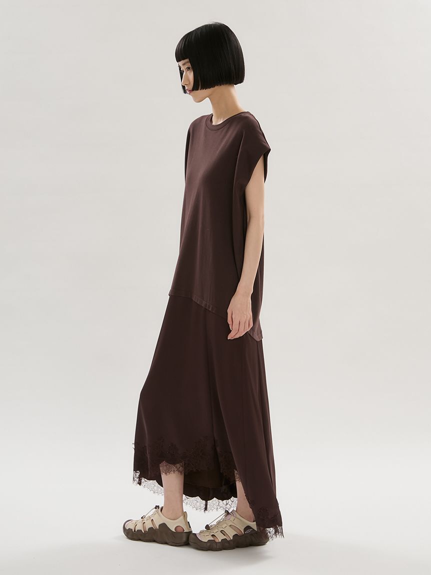 emmi atelier「カットドッキングサテンレースワンピース」|ワンピース|