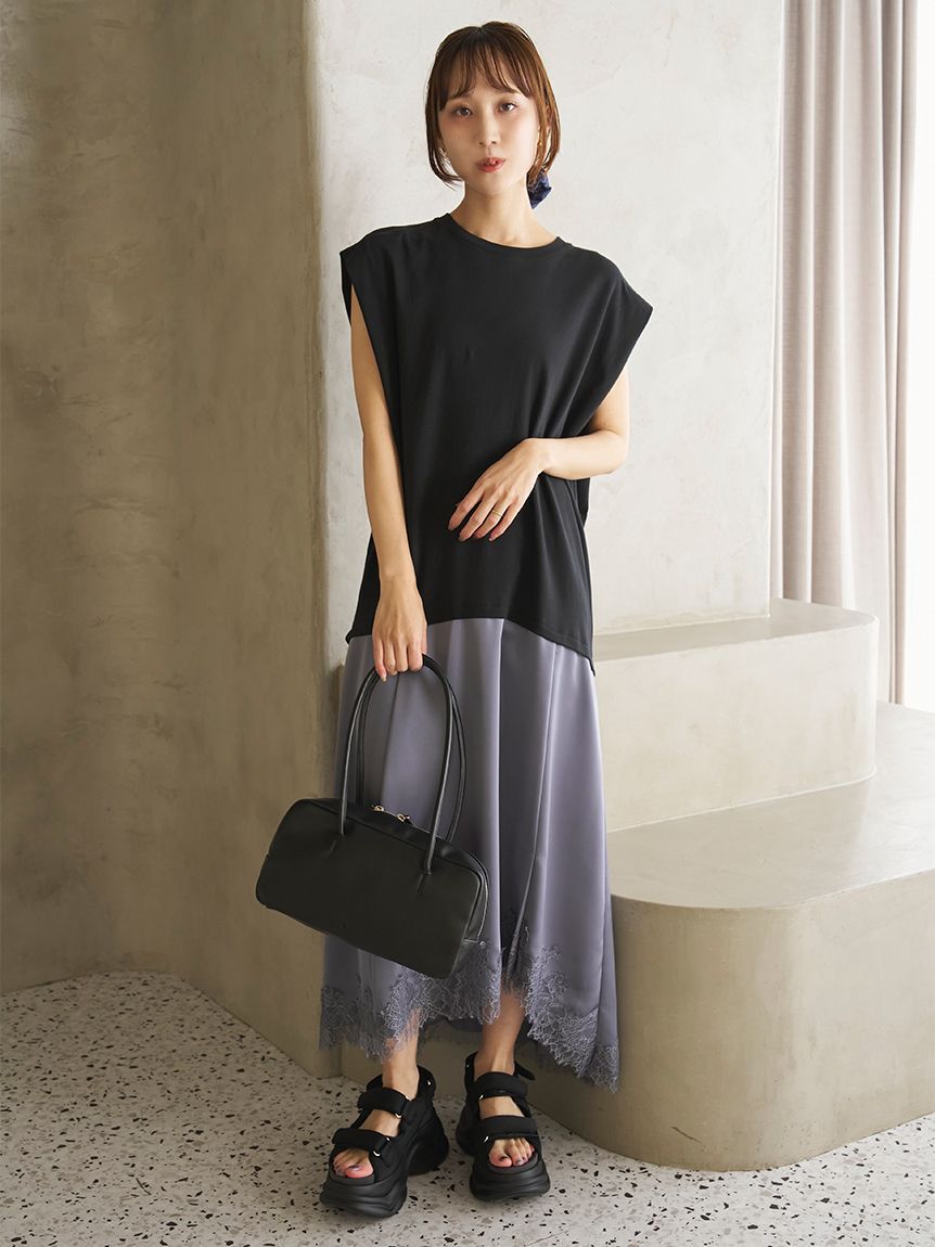 emmi atelier「カットドッキングサテンレースワンピース」|ワンピース|