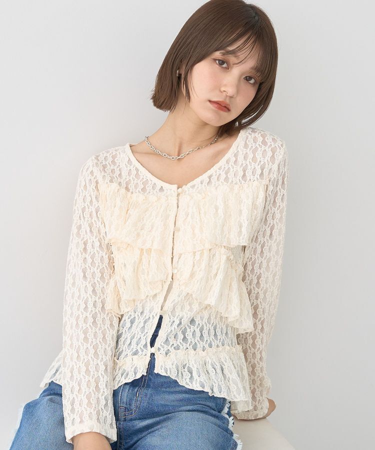 earth music&ecology「レースフリルメローカーディガン」|カーディガン|Ivory