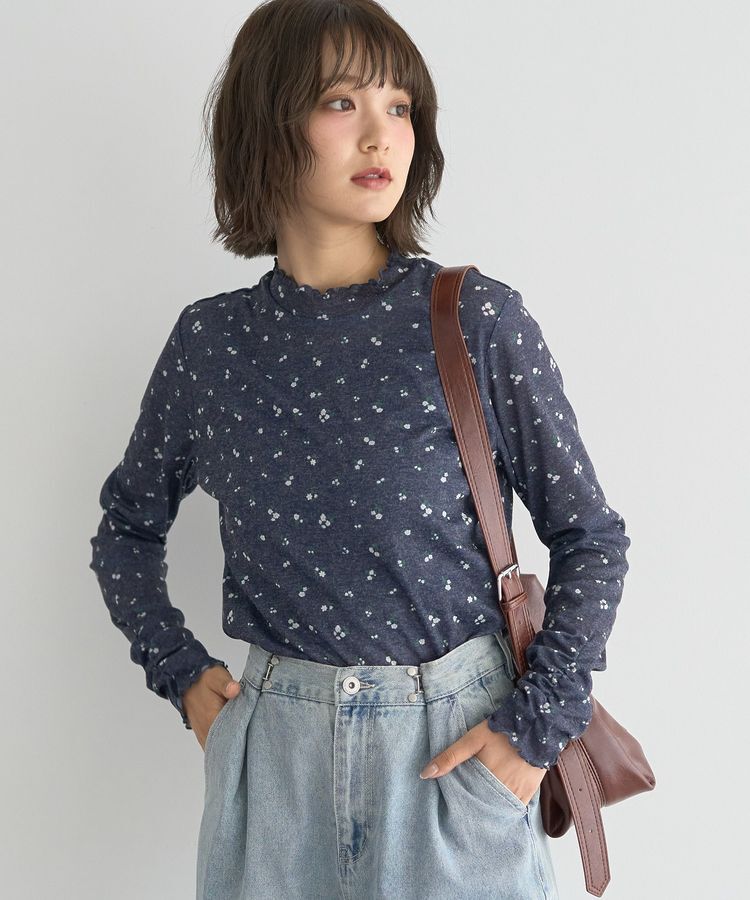 earth music&ecology「ハイネックフラワーメロープルオーバー」|Tシャツ・カットソー|Navy