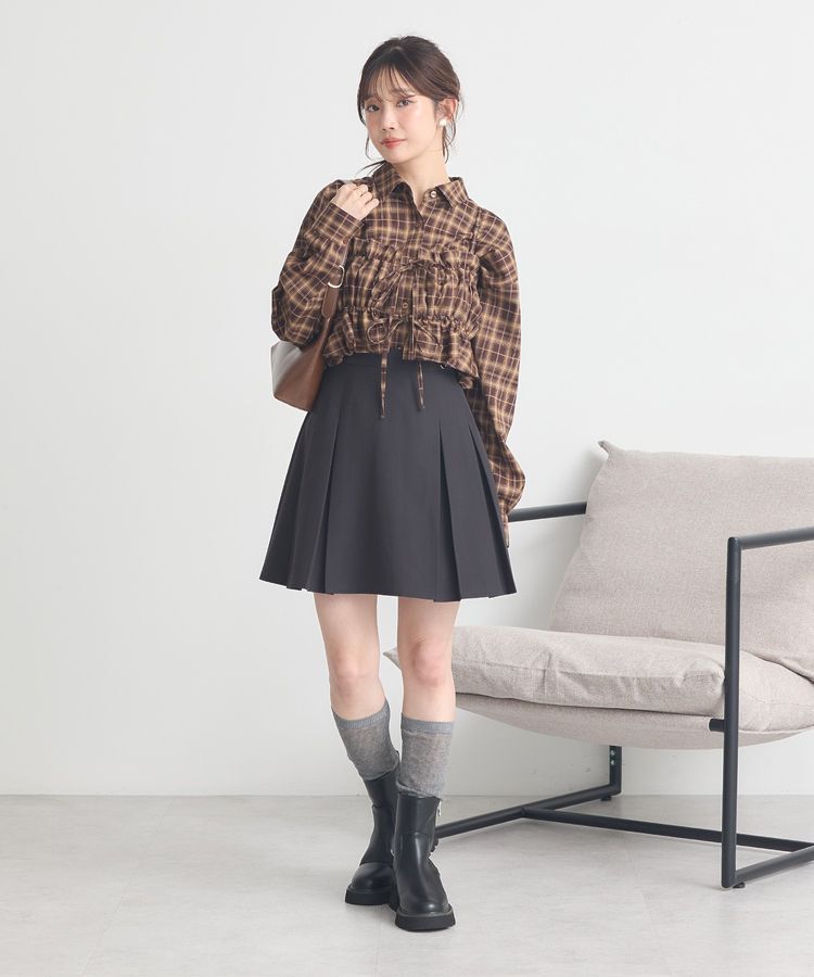 earth music&ecology「SET2点チェック柄シャーリングビスチェ＋シャツ」|シャツ・ブラウス|