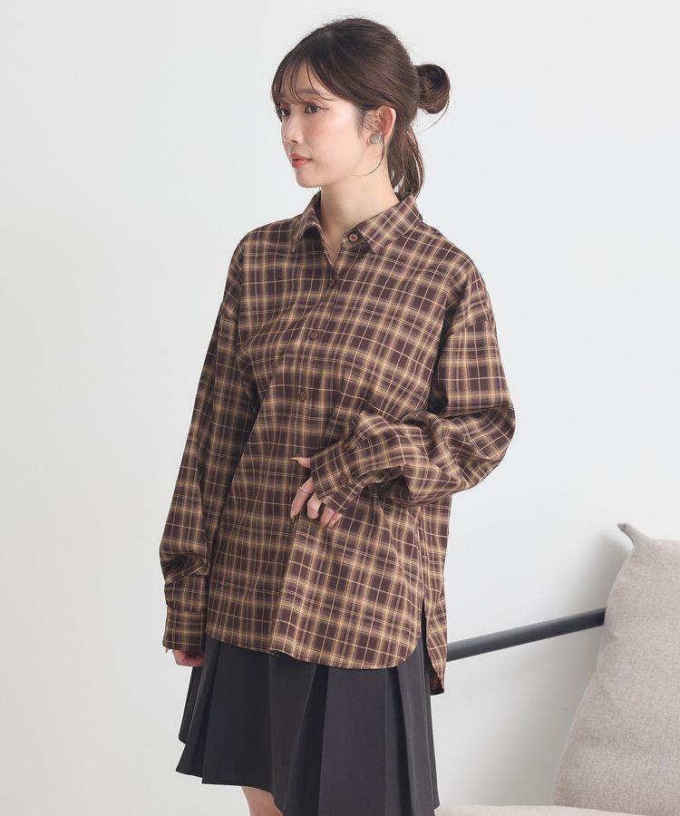 earth music&ecology「SET2点チェック柄シャーリングビスチェ＋シャツ」|シャツ・ブラウス|