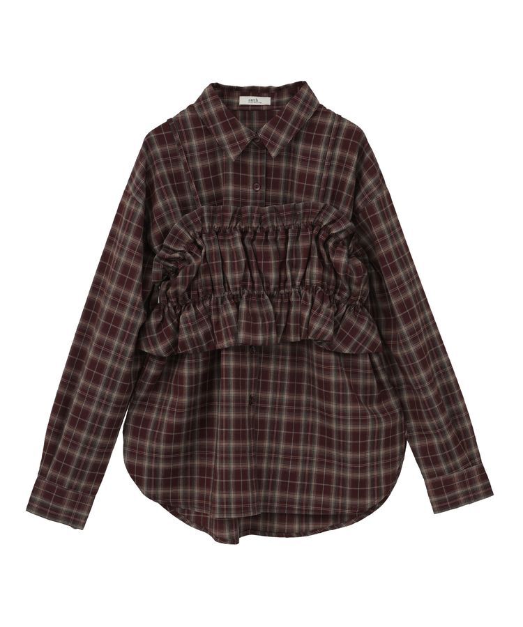 earth music&ecology「SET2点チェック柄シャーリングビスチェ＋シャツ」|シャツ・ブラウス|