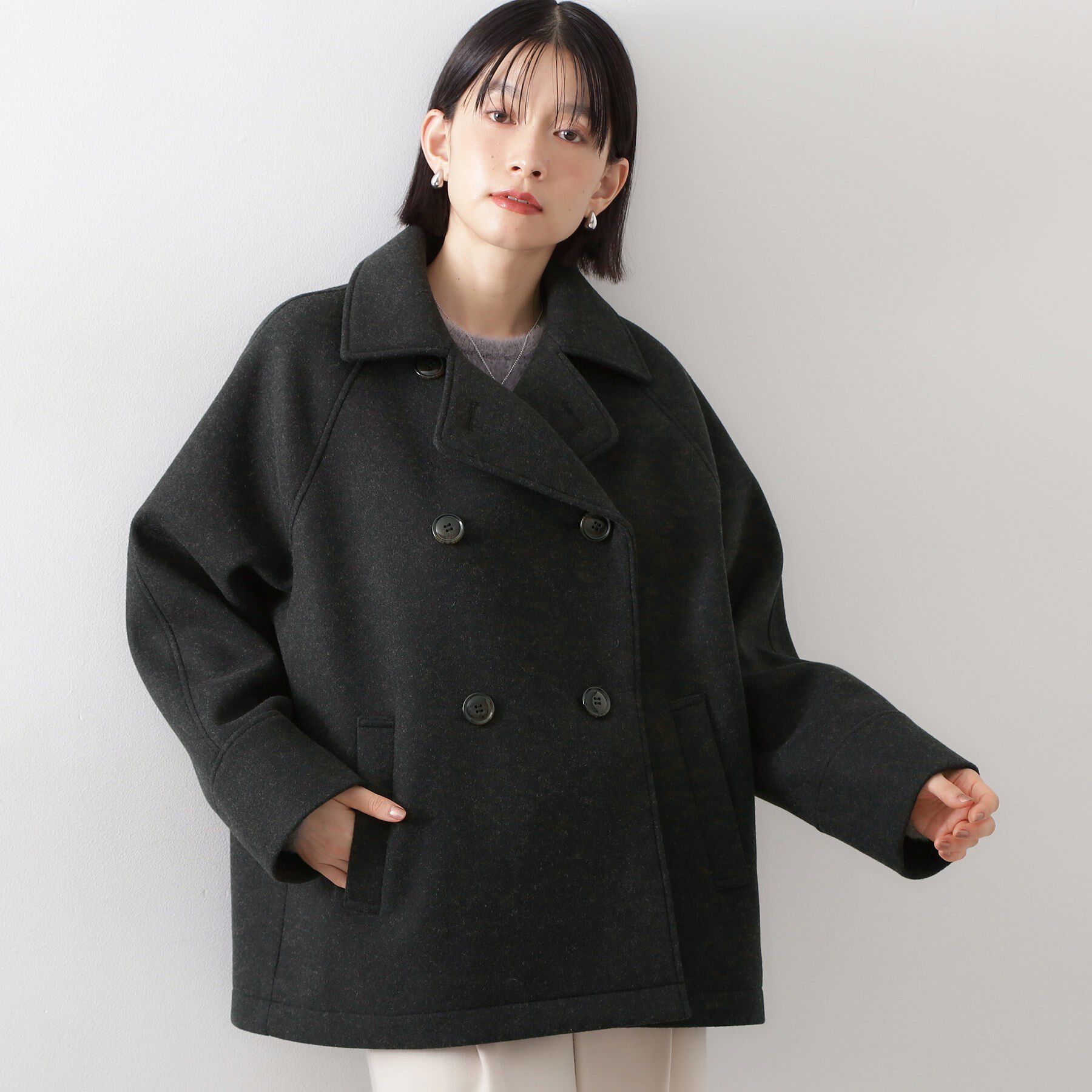 THE SHOP TK「柔らかで大人上品 ジャージメルトンPコート」|ピーコート|スミクロ(018)
