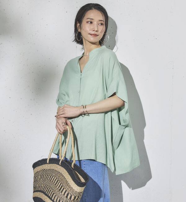 Doux archives「ウォッシャブルリネンライクスキッパープルオーバー」|シャツ・ブラウス|MINT GREEN
