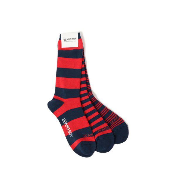 BEAMSBOY「テレコ ボーダー 3/2」|ソックス|RED*NAVY