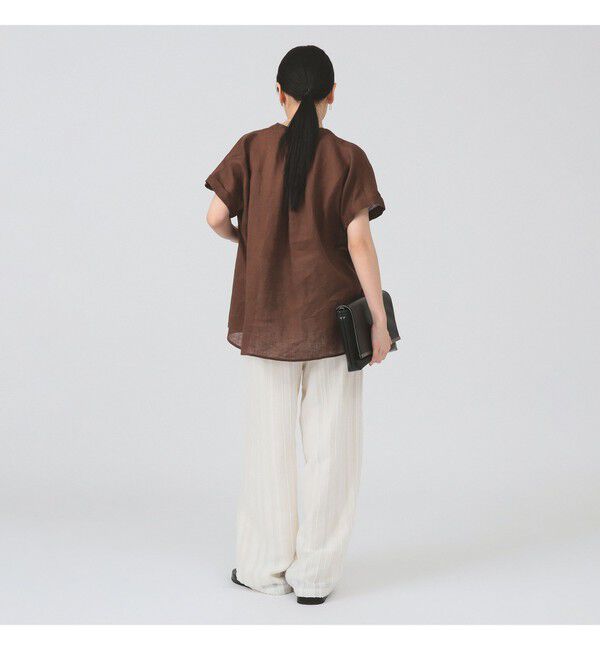 Ray BEAMS 「リネン スタンドカラー フレンチスリーブ シャツ」|シャツ・ブラウス|