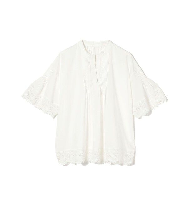 SHIPS for women「《予約》〈手洗い可能〉トリム レース ピンタック スキッパー ブラウス」|シャツ・ブラウス|