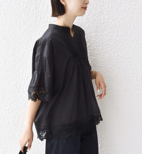 SHIPS for women「《予約》〈手洗い可能〉トリム レース ピンタック スキッパー ブラウス」|シャツ・ブラウス|