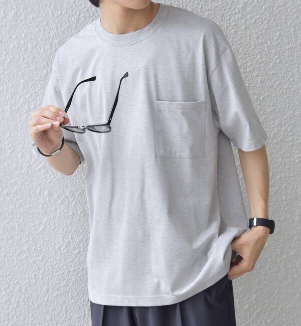 SHIPS any「SHIPS any:〈接触冷感/吸水速乾/UVカット/遮熱〉Raylock ダブルフェイス ポケット Tシャツ」|Tシャツ・カットソー|ライトグレー