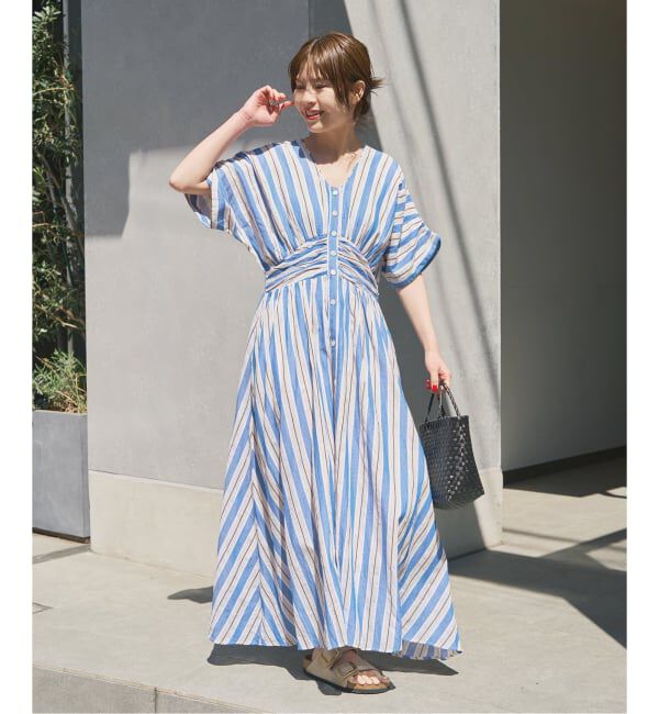 Spick and Span「《別注カラー有 / 追加》ne Quittez pas Cotton Voile Stripe Waist Gather Dress」|ワンピース|