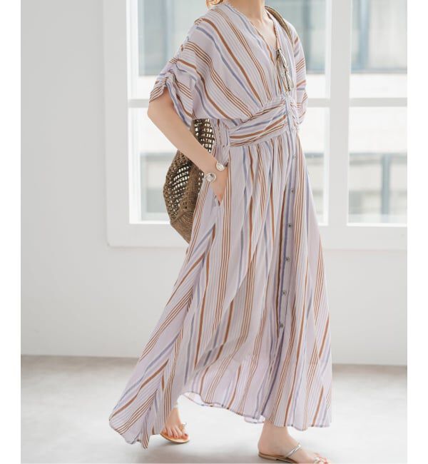 Spick and Span「《別注カラー有 / 追加》ne Quittez pas Cotton Voile Stripe Waist Gather Dress」|ワンピース|