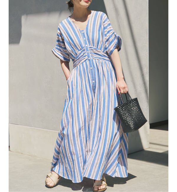 Spick and Span「《別注カラー有 / 追加》ne Quittez pas Cotton Voile Stripe Waist Gather Dress」|ワンピース|