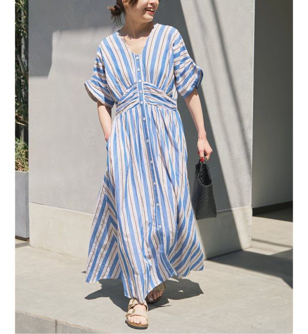 Spick and Span「《別注カラー有 / 追加》ne Quittez pas Cotton Voile Stripe Waist Gather Dress」|ワンピース|