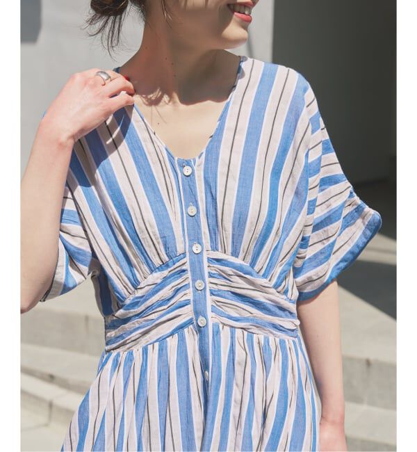 Spick and Span「《別注カラー有 / 追加》ne Quittez pas Cotton Voile Stripe Waist Gather Dress」|ワンピース|