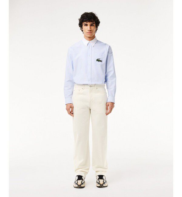 LACOSTE「オーガニックコットン ベーシック ルーズフィット ストレートデニムパンツ」|デニム|ホワイト