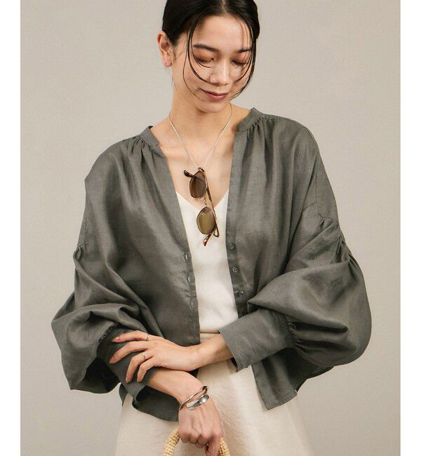 SALON adam et rope'「リネンスキッパーギャザーブラウス / ［GENTLE LINEN］」|シャツ・ブラウス|グレー(07)