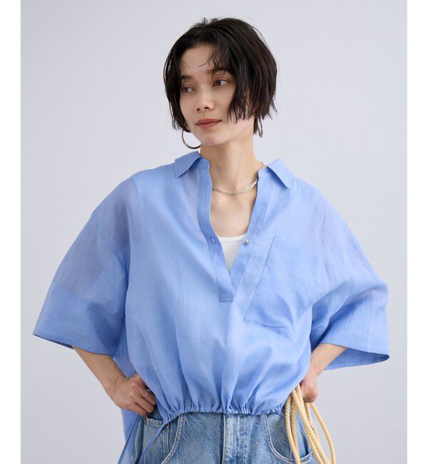 SALON adam et rope'「ペーパーリネンハーフスリーブニュアンスシャツ」|シャツ・ブラウス|サックス(48)