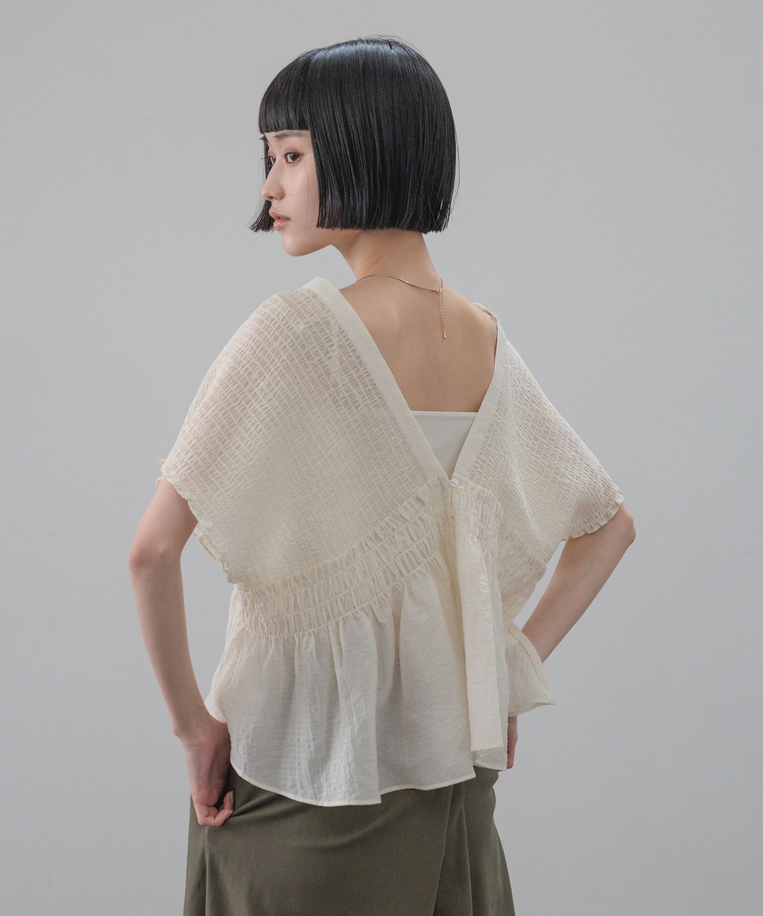LOWRYS FARM「ヨウリュウシャーリングショートフレンチスリーブ」|シャツ・ブラウス|