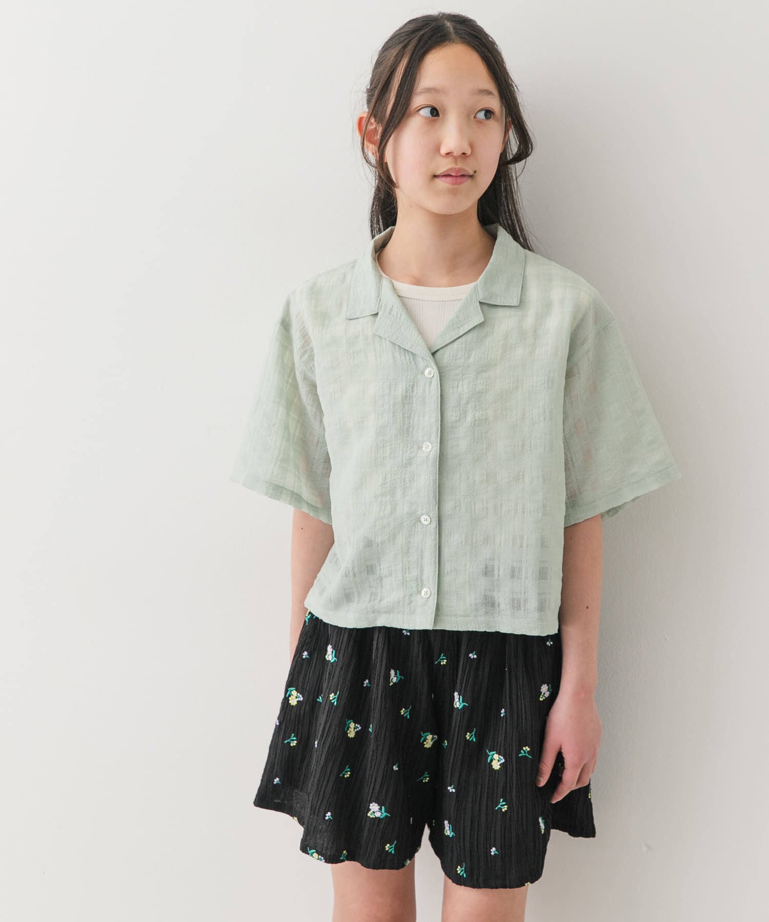 URBAN RESEARCH DOORS「『150サイズ』シアーチェックオープンカラーシャツ(KIDS)」|その他|ミント