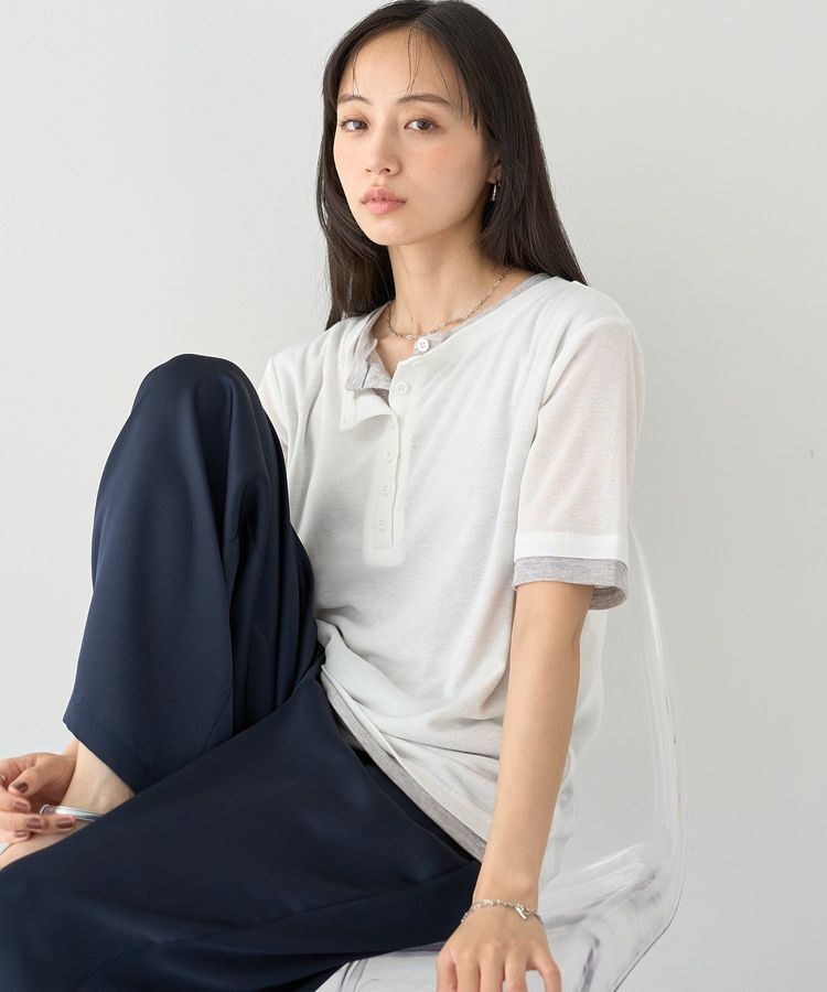 earth music&ecology「シアーレイヤード風5分袖プルオーバー」|Tシャツ・カットソー|