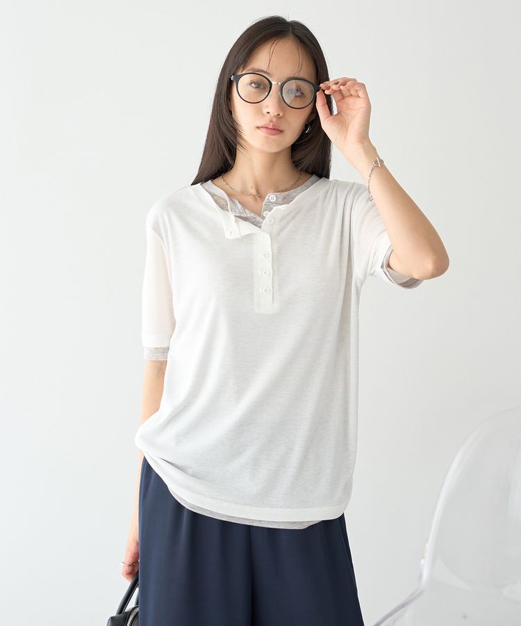 earth music&ecology「シアーレイヤード風5分袖プルオーバー」|Tシャツ・カットソー|