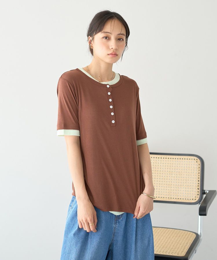 earth music&ecology「シアーレイヤード風5分袖プルオーバー」|Tシャツ・カットソー|